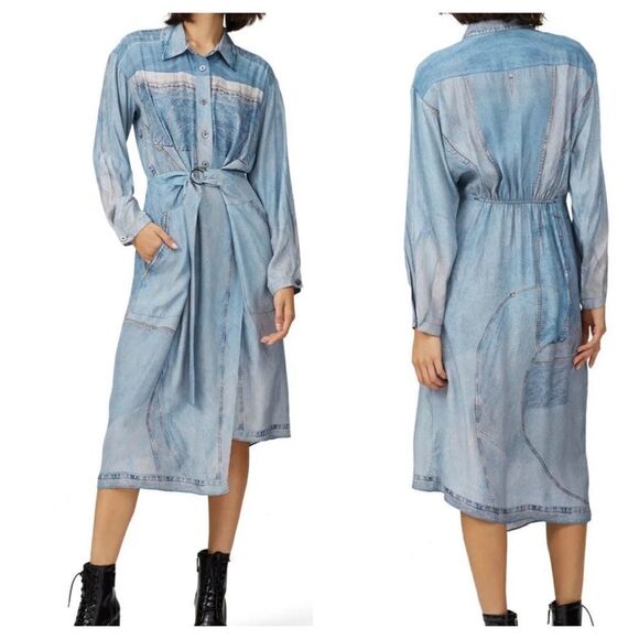 Colovos Blue Printed Silk Dress - Picture 1 of 13